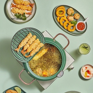 ₪♝❡304 Stainless Steel Tempura Fryer Pan Kitchen Oil Frying Pot with Temperature Control Fried Fish Shrimp Chicken Pot C