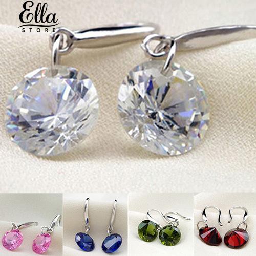 เครื่องประดับแฟชั่นของผู้หญิง-silver-hook-round-rhinestone-earrings-เครื่องประดับ