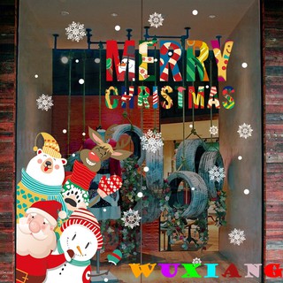 【wuxiang】สติกเกอร์ติดผนัง กระจกหน้าต่าง ลายการ์ตูน Merry Christmas ซานต้าคลอส