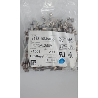 FUSE 3.15AL 250V T3.15A ฟิวส์หลอดแก้ว20มิล(แพ็ค10ตัว)Littelfuseไส้ตรงใหญ่แบบขาดช้า ฟิวส์สโลโบว ฟิวส์ญี่ปุ่น