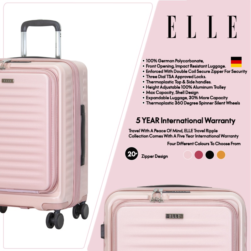 elle-travel-ripple-collection-20-carry-on-luggage-100-polycarbonate-zipper-front-opening-with-computer-compartment