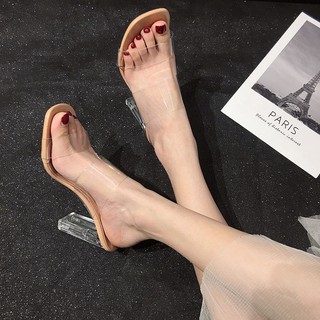 🔥Hot sale~ รองเท้าแตะสวมใส่ในช่วงฤดูร้อนปี 2020 เวอร์ชั่นเกาหลีใหม่ของคริสตัลที่มีตาข่ายสีแดงโปร่งใสรองเท้าผู้หญิงรองเท