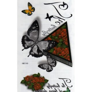 Tattoo ลาย ผีเสื้อ Butterfly แท็ททู สติกเกอร์ HM749