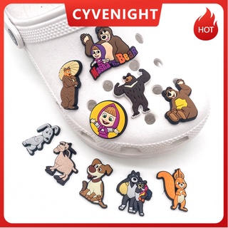 Cy-store ใหม่ ที่เสียบรองเท้า PVC ลายการ์ตูนกราฟฟิตี้หมี Masha น่ารัก DIY สําหรับตกแต่ง Crocs Clogs TikTok ขายส่ง