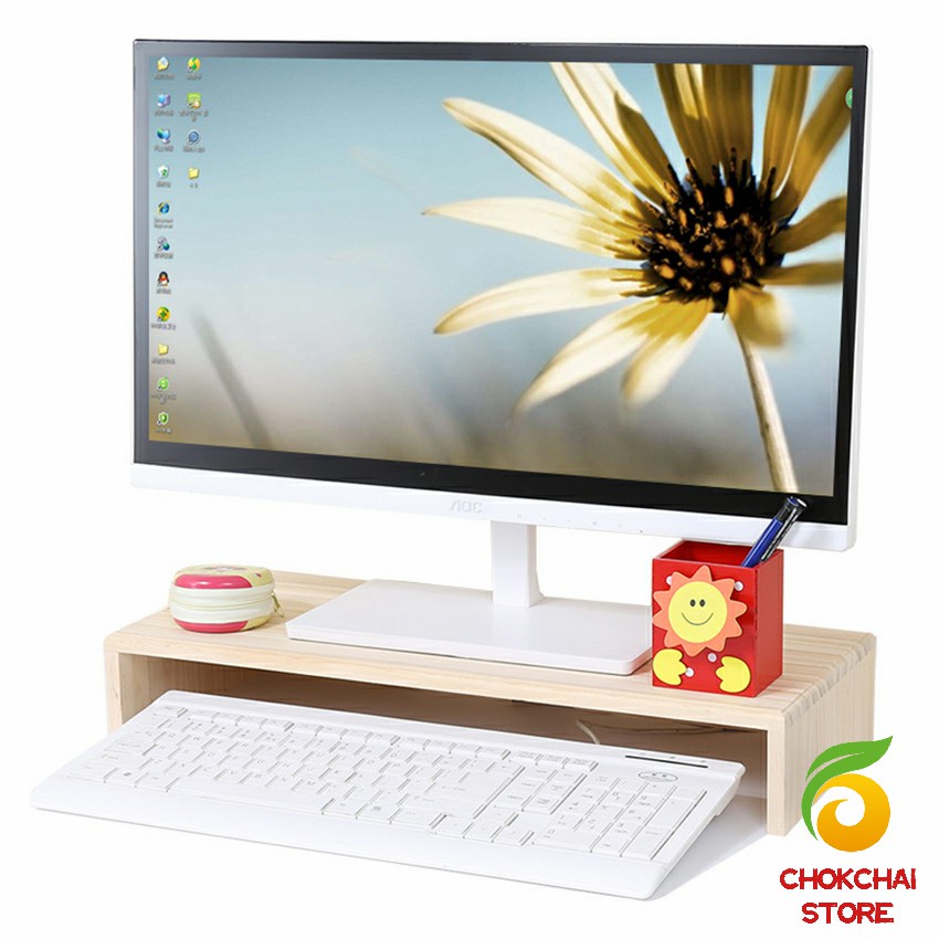 chokchaistore-ชั้นไม้วางจอคอม-ชั้นวางของบนโต๊ะ-ช่องเสริม-raised-shelf-for-computer-monitor