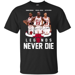 TSHIRTฝ้ายเสื้อยืดผ้าฝ้ายเสื้อยืดผ้าฝ้าย พิมพ์ลาย Michael Jordan Scottie Pippen Legends Never Die สไตล์คลาสสิก สําหรับผู