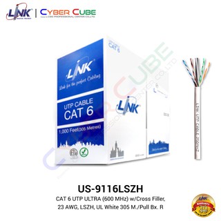 LINK US-9116LSZH CAT 6 UTP ULTRA (600 MHz) w/Cross Filler, 23 AWG, LSZH, White ( 305 M./Pull Box ) / สายแลน ภายในอาคาร