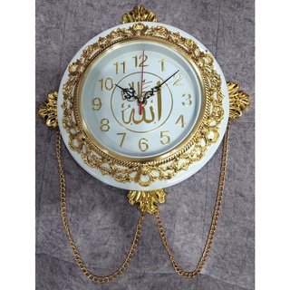 นาฬิกาแขวน นาฬิกามุสลิมมีคำอัลลอฮ์ภาษาอาหรับ สีขาวขอบทองลายสวยงาม สำหรับแขวนในห้อง ประดับบ้านหรือเป็นของขวัญอิสลาม
