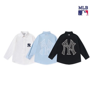 เสื้อเชิ้ตแขนยาว ผ้าฝ้าย ปักลาย MLB แฟชั่นสําหรับผู้ชาย และผู้หญิง 2022