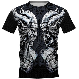 Viking เสื้อยืดลําลอง แขนสั้น พิมพ์ลายหมาป่า 3D แฟชั่นฤดูร้อน สําหรับผู้ชาย 12