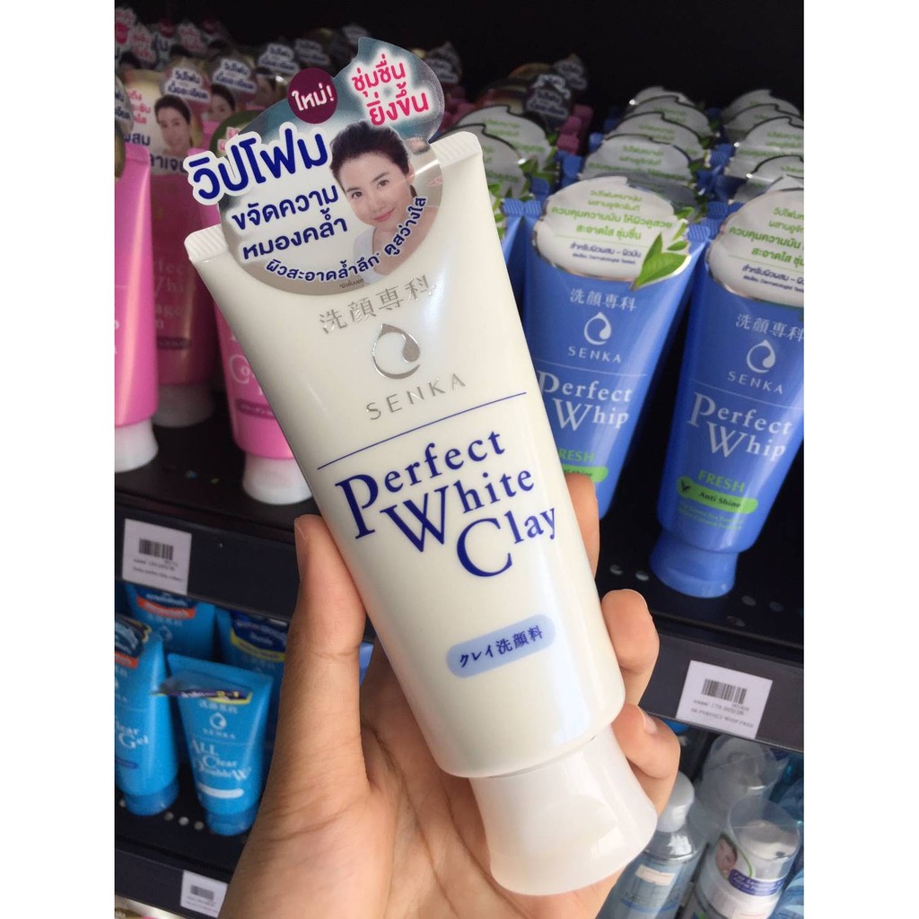 senka-perfect-white-clay-120-g-วิปโฟมล้างหน้า-โฟมเนียนนุ่ม-ขจัดผิวหมองคล้ำและเซลล์ผิวเสื่อมสภาพ