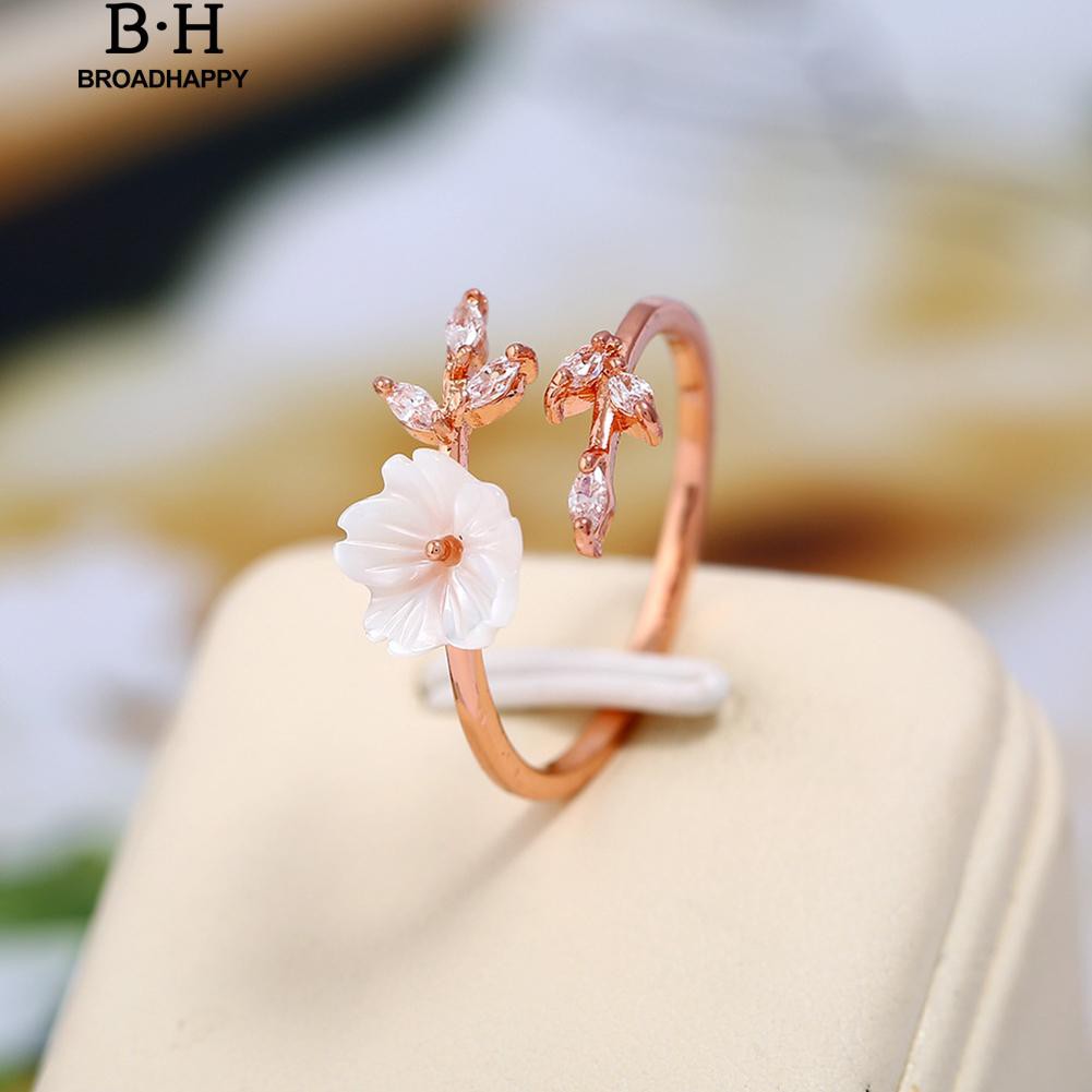 broadhappy-แฟชั่นดอกไม้เพทายเปิดแหวนปรับผู้หญิง-แหวนเกลี้ยง