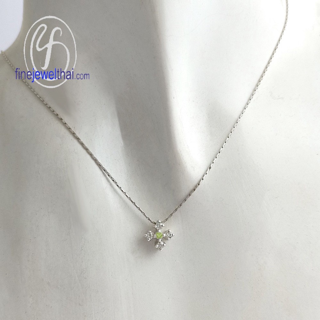 finejewelthai-จี้เพอริดอท-เพอริดอท-จี้เพชรcz-จี้พลอย-พลอยประจำเดือนเกิด-peridot-silver-pendant-birthstone-p1049pd00