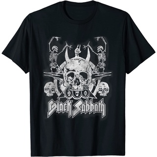 เสื้อยืดผ้าฝ้ายCOTTON เสื้อยืด พิมพ์ลายโครงกระดูกเต้นรํา Sabbath Official สไตล์วินเทจ สีดําS-5XL