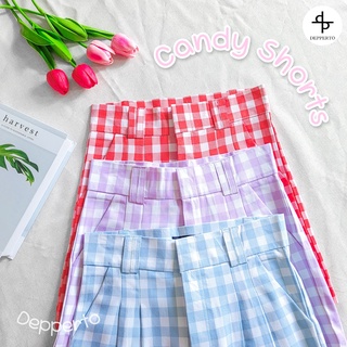[เอว 26-32] กางเกงขาสั้นเอวสูง กางเกงลายสก๊อต รุ่น Candy Shorts สีพาสเทล 🍭🍬