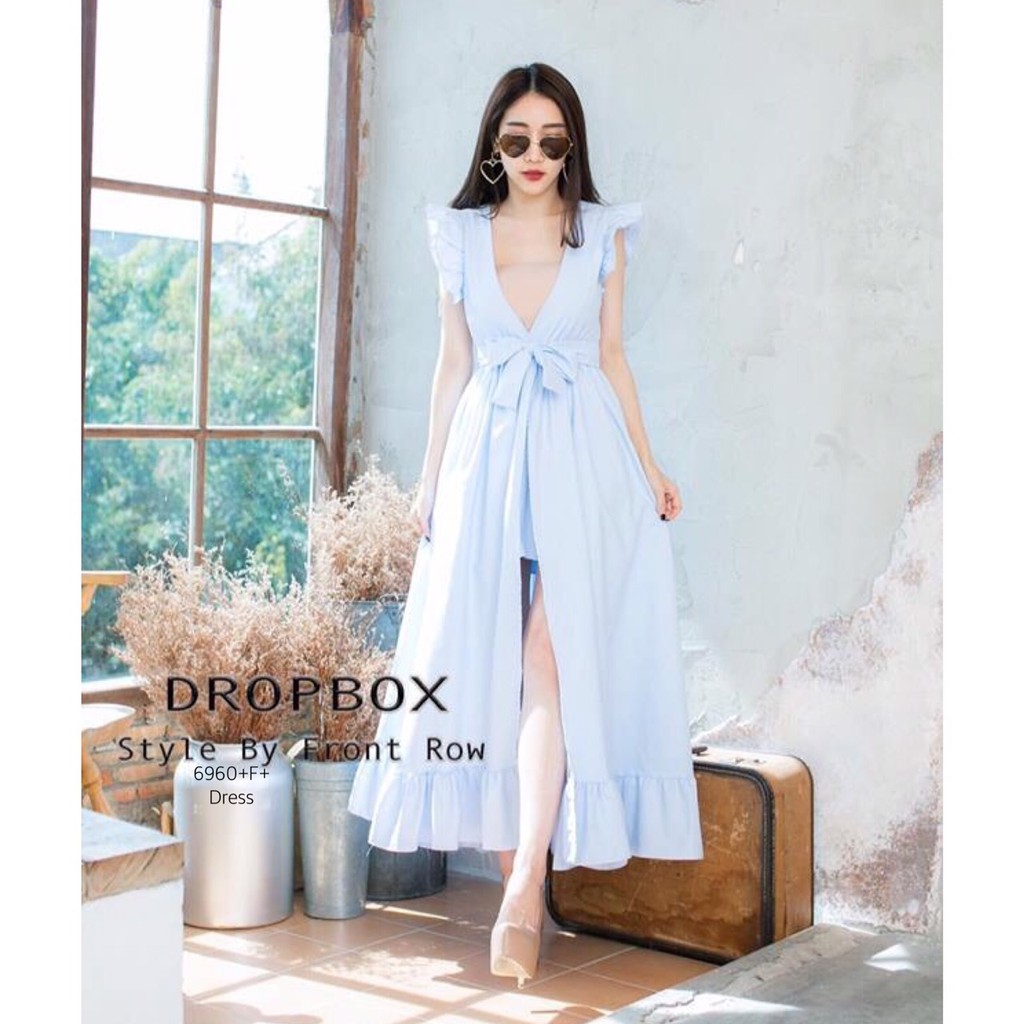 pe6960-dress-งานผ้า-4way-แขนกุดระบาย-คอวีลึกแอบเซ็กซี่นิดๆ