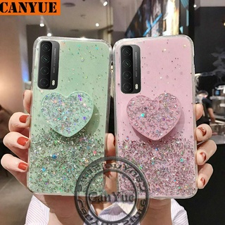 Huawei Y7a Y7p (2020) P Smart (2021) Y7 Pro (2019) Bling Glitter Star Silicone Case Y7A Y7P Y7Pro Luxury Foil Powder Soft Cover Crystal Protective Flexible Shine Casing for huawei Y 7a 7p 2020 y7 7Pro 2019 P smart / 2021 + Heart POP Socket Stand Holder