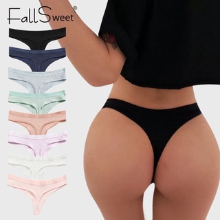 Fallsweet Thong กางเกงชั้นในผู้หญิง  G-string บิกีนี่ กางเกงใน กางเกงชั้นในจีสตริง ผ้าฝ้าย เอวต่ํา เซ็กซี่ สีพื้น สําหรับผู้หญิง