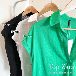 Tops Zara เสื้อคอปกสีพื้น ผ้านิ่มใส่สบาย