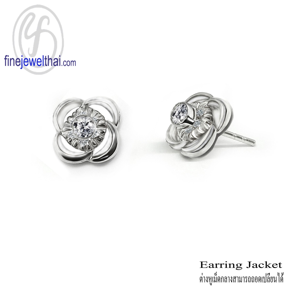 ต่างหูเพชร-ฐานต่างหูเพชร-เพชรสังเคราะห์-เงินแท้925-diamond-cz-silver-earring-jacket-finejewelthai-e1091jk-e1084cz