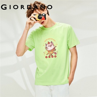 Giordano men T-Shirts Printed Cotton Casual T-Shirts Ribbed Crewneck Short Solid Summer Sleeves T-Shirts Free Shipping