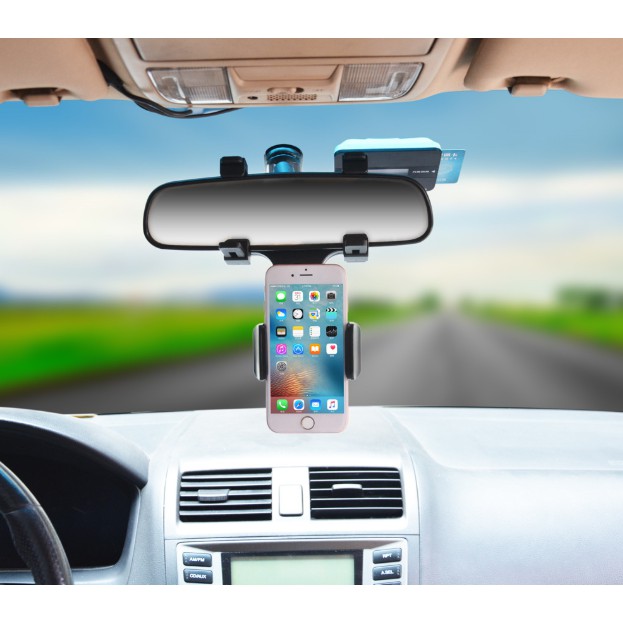 ภาพหน้าปกสินค้าที่ติดมือถือและจับมือถือในรถ แบบติดกระจกมองหลังรถยนต์ 360 องศา (สีดำ)