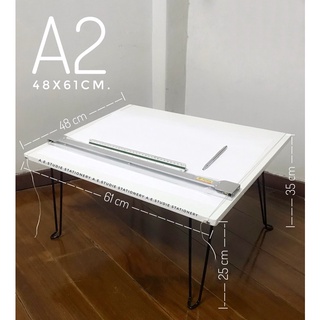 โต๊ะเขียนแบบ A2 พร้อมติดทีสไลด์ แบบนั่งพื้น#รุ่นที่ 2 แบบหน้าโต๊ะลาดเอียงรับกับสรีระร่างกาย