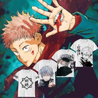 คอลูกเรือเสื้อยืดคอกลมJujutsu Kaisen เสื้อยืดคอกลมแขนสั้นสําหรับผู้ชายผ้าฝ้ายแท้