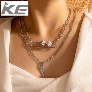 Punk MultiNecklace Sieve Brooch Wings White K Thick Chain 2 Layers Necklace Women for girls fo