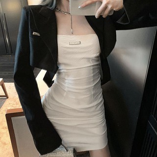 🔥Hot Sale👗 ฝรั่งเศสเซ็กซี่หนึ่งไหล่ด้านบนสีขาวชุดหญิง 2020 ฤดูร้อนใหม่อารมณ์แพคเกจสะโพกกระโปรงเสื้อสูท