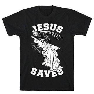 [S-5XL] เสื้อยืดผ้าฝ้าย พิมพ์ลาย LookHUMAN Jesus Saes olleyball สีดํา สําหรับผู้ชาย FPaefh35NCmhjm31