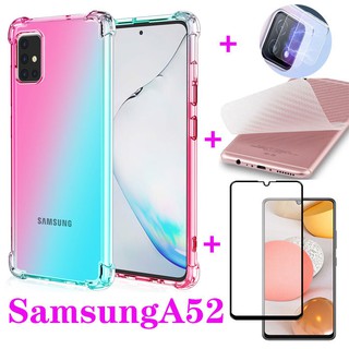 4 in 1 เคสโทรศัพท์มือถือ ไล่โทนสี กันตกสี่มุม ฟิล์มกระจกนิรภัย ฟิล์มเลนส์กล้อง ฟิล์มคาร์บอนไฟเบอร์ ด้านหลัง สําหรับ Samsung A52 5G A72 A32 A12 5G A02S A42 5G