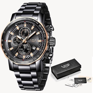 Relogio Masculino LIGE New Sport Chronograph Mens Watches Top Brand Luxury Full Steel Quartz Clock Waterproof