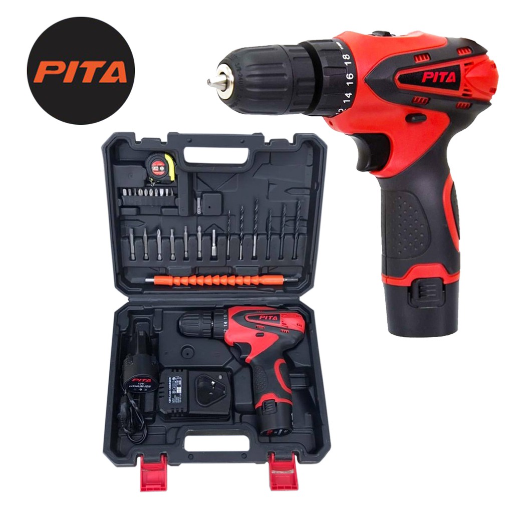 pita-ชุดสว่านไร้สาย-cordless-driver-drill-12v-2a-พร้อมแบตเตอรี่-2-ก้อน