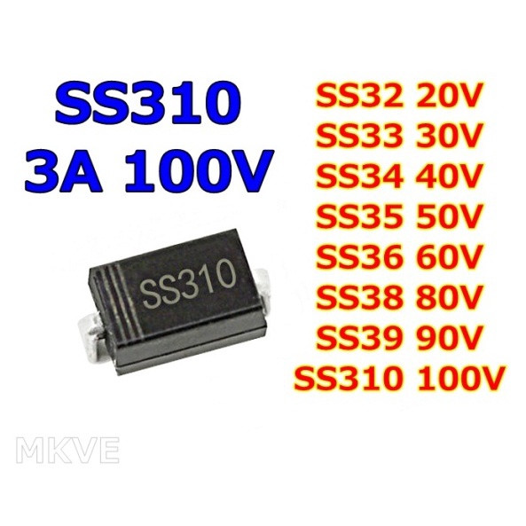 (20ตัว) SS310 , SMD Schottky Diode 100V 3A กว้างยาว 3x5มิลลิเมตร (รหัส ...