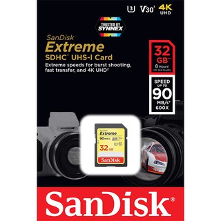 SanDisk Extreme SD Card 128GB, 64GB, 32GB  ความเร็ว อ่าน 150MB/s* เขียน 70MB/s*  เมมโมรี่ การ์ด แซนดิส กล้องถ่ายรูป DSLR