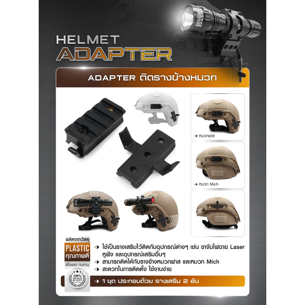 ภาพหน้าปกสินค้าAdapter ติดรางข้างหมวก วัสดุ Plastic คุณภาพดี แข็งแรง ทนทาน ติดกับรางข้างหมวกฟาส และหมวก Mich ได้