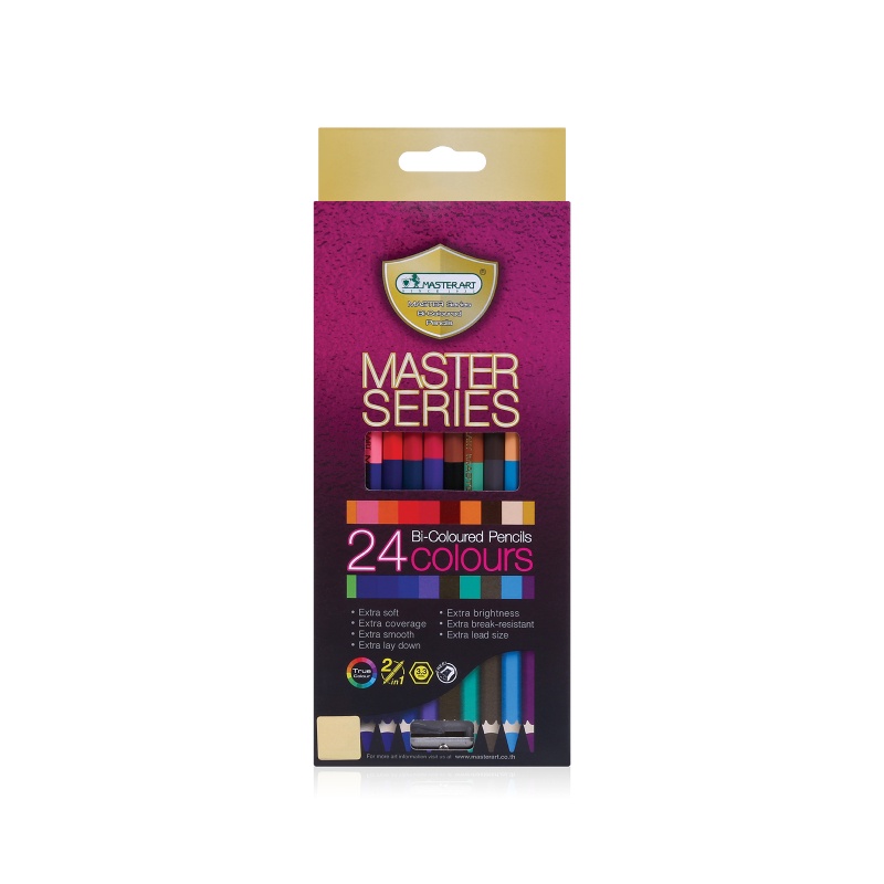 ภาพหน้าปกสินค้าMaster Art สีไม้ ดินสอสีไม้ 2 หัว 24 สี รุ่นมาสเตอร์ซีรี่ย์ จำนวน 1 กล่อง จากร้าน dhas_official_store บน Shopee
