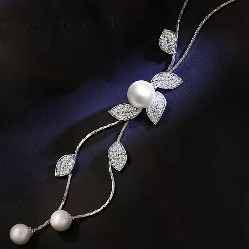 สร้อยคอเงินจี้คริสตัล-rhinestone-รูปใบไม้-rhinestone