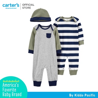 Carters Jumpsuit+Hat 3Pc Grey-Navy L8 คาร์เตอร์เสื้อผ้าเซท 2 ชุดจั๊มสูทพร้อมหมวก