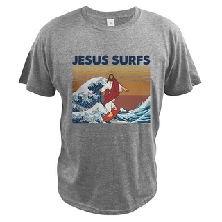 เสื้อยืดพิมพ์ลายแฟชั่น เสื้อยืดแขนสั้น พิมพ์ลาย Jesus Surfs สีเทา แฟชั่นสําหรับผู้ชาย 2022
