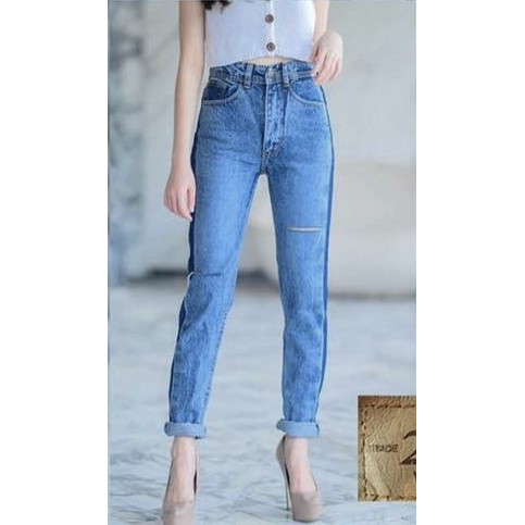 2511-jeans-by-araya-กางเกงยีนส์-ผญ-กางเกงยีนส์ผู้หญิง-ยีนส์ทรงบอย-เอวสูง-ผ้าไม่ยืด