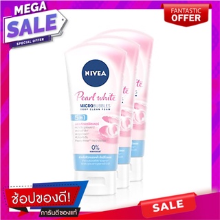 นีเวีย เพิร์ล ไวท์ 5อิน1 มอยส์เจอร์ ฟิลเลอร์ โฟมล้างหน้า 50 กรัม x 3 หลอด ผลิตภัณฑ์ดูแลผิวหน้า Nivea Pearl White 5in1 Mo