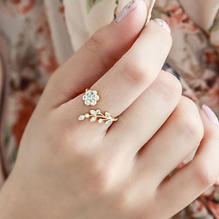 [YY] แหวนนิ้วชี้ แบบเปิด ฝังเพชร ลายดอกไม้ สไตล์เกาหลี ญี่ปุ่น เรียบง่าย ไฮเอนด์ สําหรับผู้หญิง