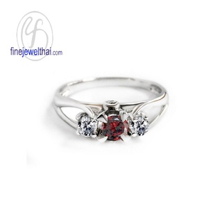 Finejewelthai-แหวนโกเมน-แหวนเงินแท้-แหวนพลอย-พลอยประจำเดือนเกิด-Garnet-Silver-Ring-R1224gm (เลือกสีตัวเรือนได้)
