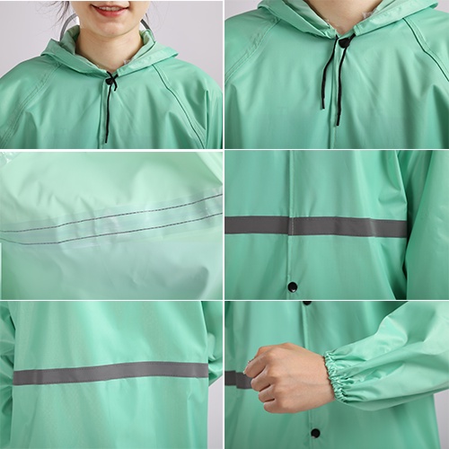 ชุดกันฝน-สีสันเสื้อกันฝนยาว-มีแถบสะท้อนแสง-รุ่น-หมวกติดเสื้อแบบหนา-เสื้อกันฝนแบบพกพาผู้ใหญ่-waterproof-rain-suit