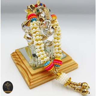 Ananta Ganesh ® พวงมาลัย handmade มุก ลูกปัดทอง (อินเดียแท้) ขนาด 5" พระพิฆเนศ พระแม่ลักษมี พระแม่ทุรคา Ma02 MAP