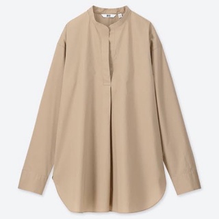 Uniqlo women extra fine cotton stand collar long sleeve shirt