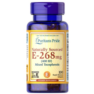 สินค้า Puritan\'s Pride Natural E 268 mg.(400 I.U) mixed Tocopherols 100 softgels ดูดซึมดีกว่าวิตามินอีทั่วไปและมีครบทั้ง 4 แบบ