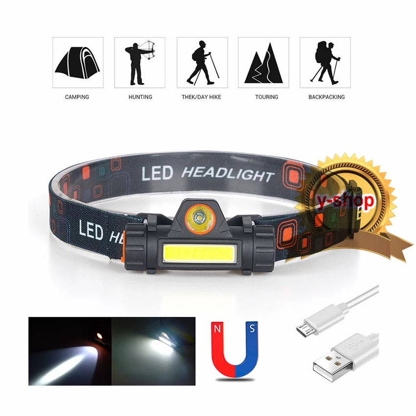 101 ไฟฉายคาดหัว Q5+COB Outdoor USB Rechargeable